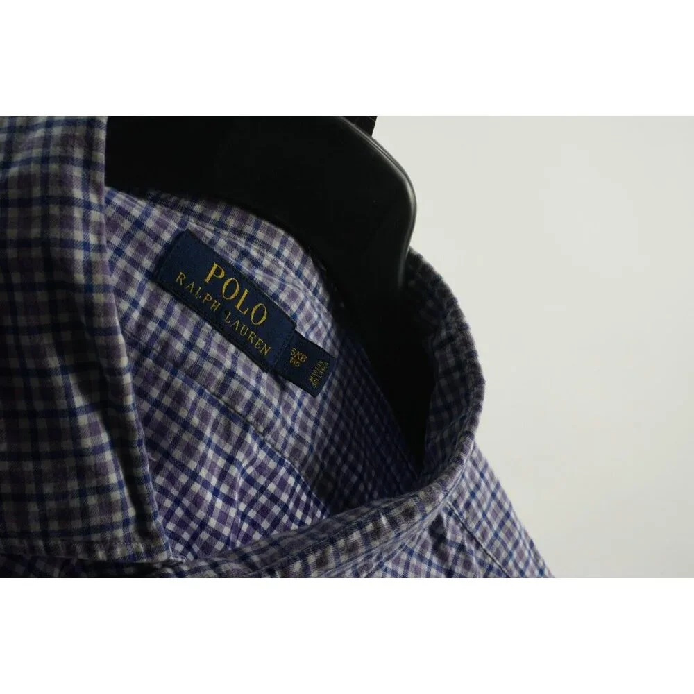 Polo Ralph Lauren Men's 5XB Blue Purple Check Brushed Twill Pony Button Up Shirt